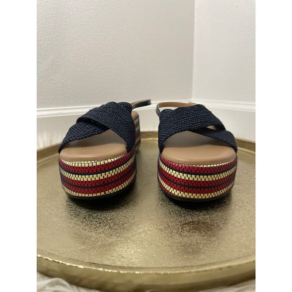 ANTHROPOLOGIE Red, Cream, and Blue Raffia Platform Sandals Size 10 - Picture 4 of 10